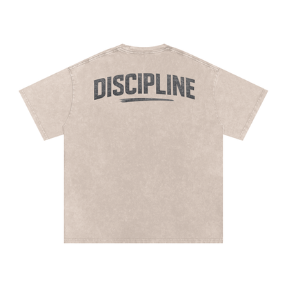 Snow Washed Oversized Cotton T-Shirt "Discipline"