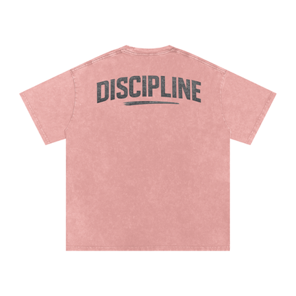 Snow Washed Oversized Cotton T-Shirt "Discipline"