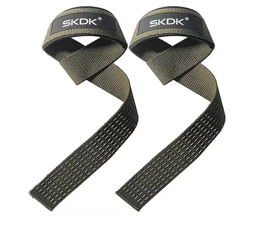 Pair of green wrist straps with SKDK branding on a white background