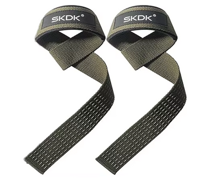 Pair of green wrist straps with SKDK branding on a white background