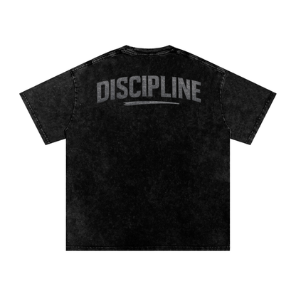 Snow Washed Oversized Cotton T-Shirt "Discipline"